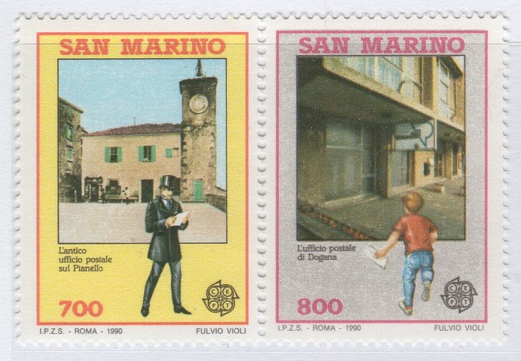 Francobolli San Marino Anno 1990 Europa Edifici postali di ieri e di oggi