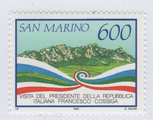 Francobollo San Marino Anno 1990 Visita del Presidente della Repubblica Italiana Francesco Cossiga