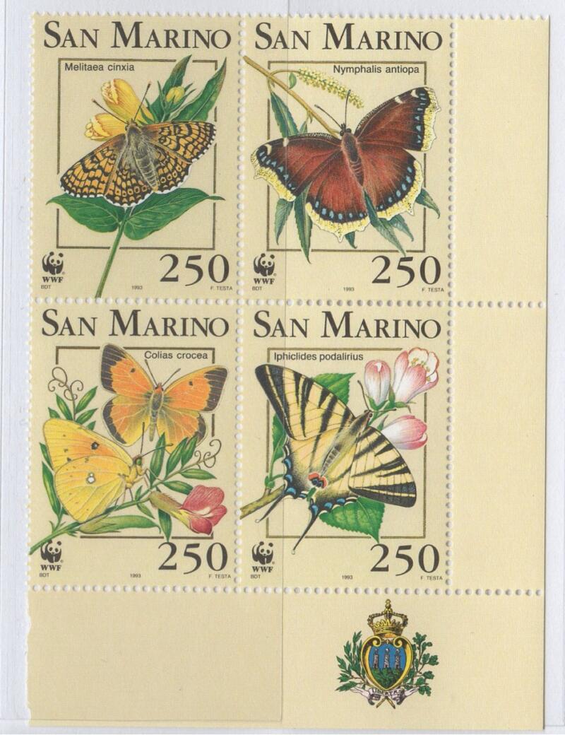 Francobolli San Marino Anno 1993 Animali da proteggere WWF Farfalle
