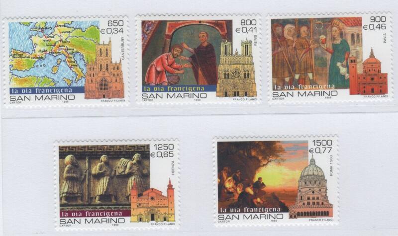 Francobolli San Marino Anno 1999 Verso il Giubileo del 2000 La Via Francigena
