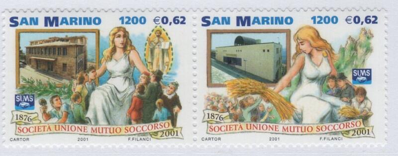 Francobolli San Marino Anno 2001 125esimo anniversario della Società Unione Mutuo Soccorso SUMS