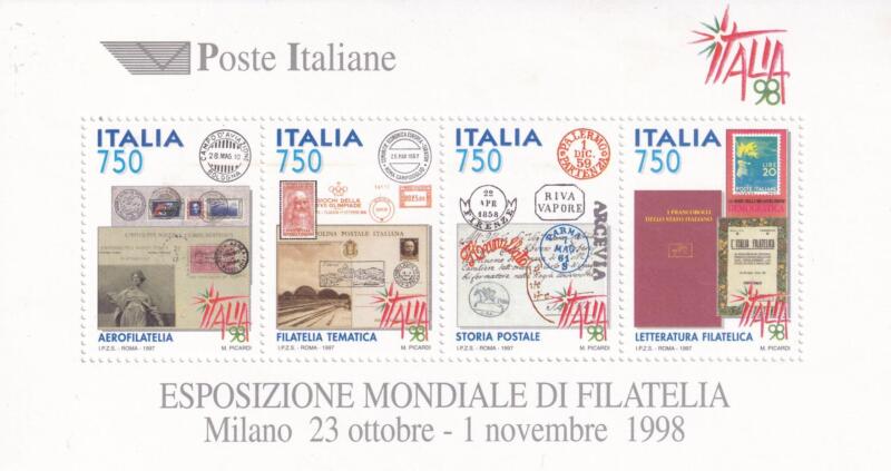 Foglietto Italia Anno 1997 ITALIA 98 Esposizione Mondiale di Filatelia Milano