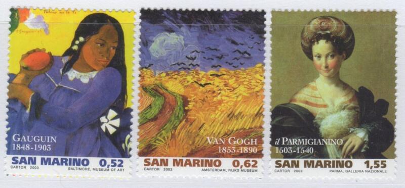 Francobolli San Marino Anno 2003 Grandi Maestri della pittura Paul Gauguin Vincent Van Gogh e Il Parmigianino