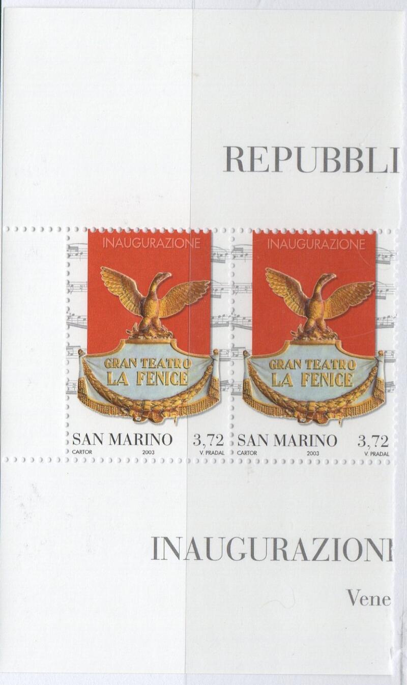 Coppia Francobollo San Marino Anno 2003 Riapertura al pubblico del Teatro La Fenice