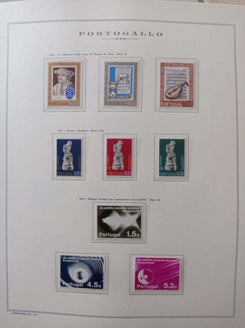 Francobolli Portogallo Anno 1974 Annata completa montata su Fogli Marini King usati (i fogli sono in omaggio)