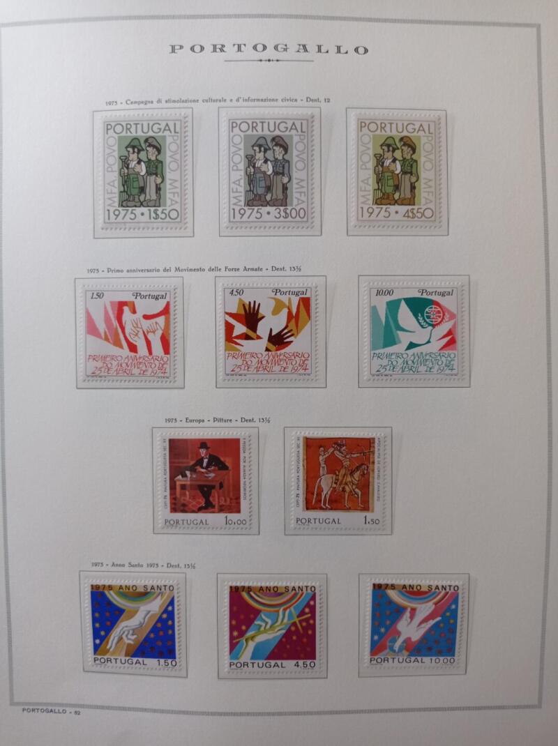 Francobolli Portogallo Anno 1975 Annata completa montata su Fogli Marini King usati (i fogli sono in omaggio)