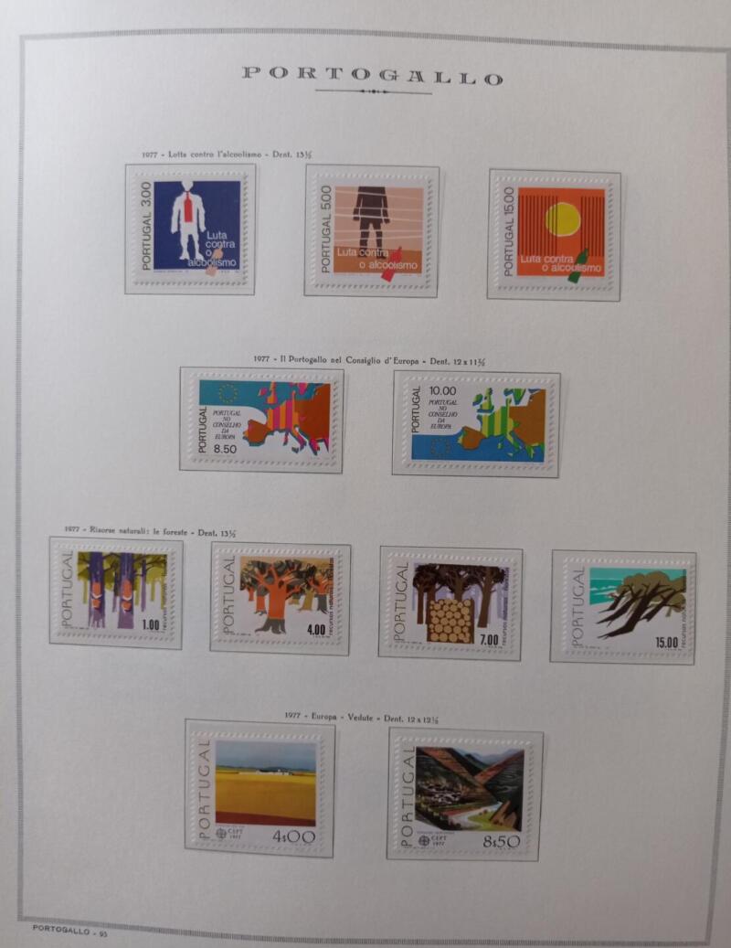 Francobolli Portogallo Anno 1977 Annata completa montata su Fogli Marini King usati (i fogli sono in omaggio)