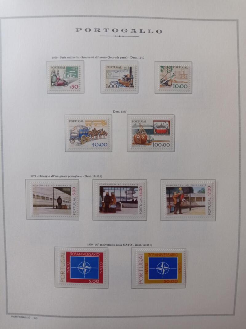 Francobolli Portogallo Anno 1979 Annata completa montata su Fogli Marini King usati (i fogli sono in omaggio)