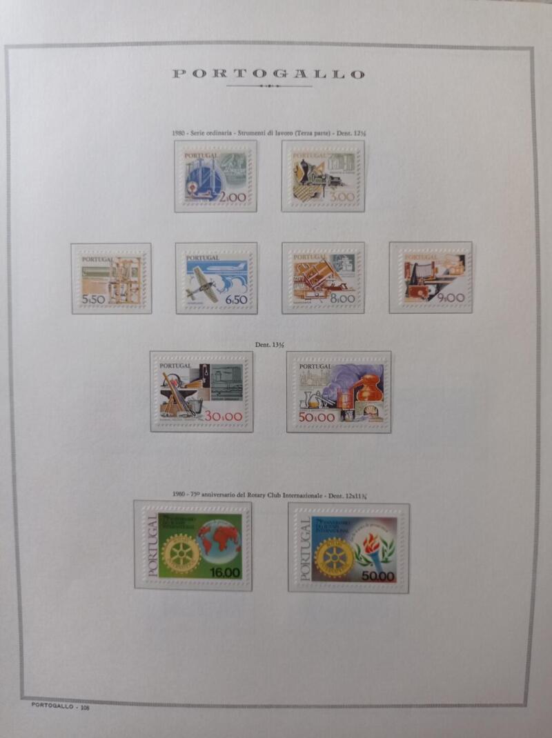 Francobolli Portogallo Anno 1980 Annata completa montata su Fogli Marini King usati (i fogli sono in omaggio)