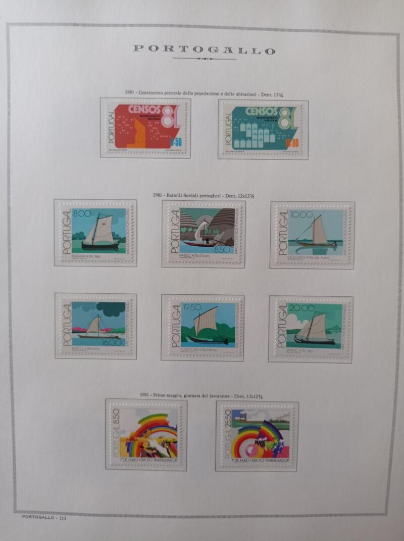 Francobolli Portogallo Anno 1981 Annata completa montata su Fogli Marini King usati (i fogli sono in omaggio)