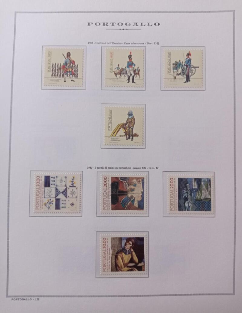 Francobolli Portogallo Anno 1985 Annata completa montata su Fogli Marini King usati (i fogli sono in omaggio)