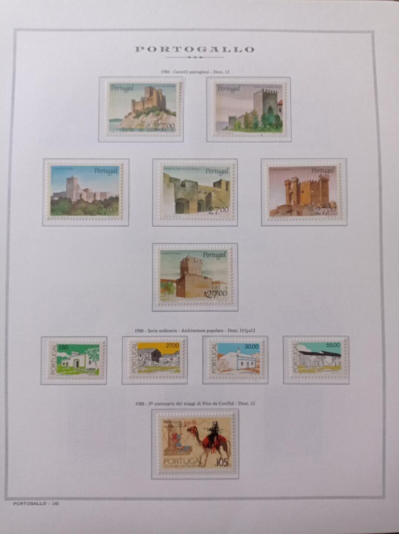 Francobolli Portogallo Anno 1988 Annata completa montata su Fogli Marini King usati (i fogli sono in omaggio)