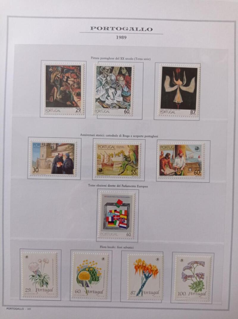 Francobolli Portogallo Anno 1989 Annata completa montata su Fogli Marini King usati (i fogli sono in omaggio)