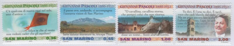 Francobolli San Marino Anno 2005 150esimo anniversario della nascita di Giovanni Pascoli