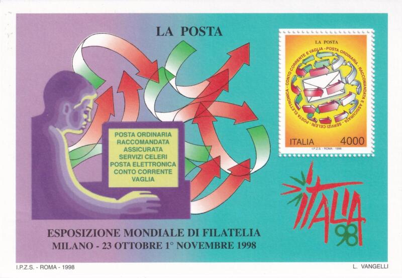 Foglietto Italia Anno 1998 ITALIA 98 Esposizione Mondiale di Filatelia Milano Giornata delle Poste