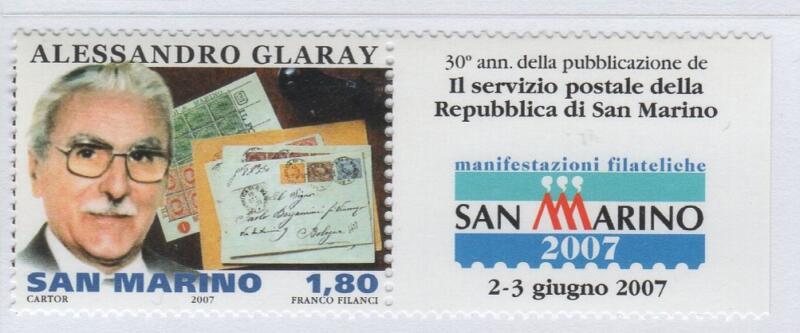 Francobollo San Marino  Anno 2007  Glaray esporto di filatelia e storia postale sammarinese