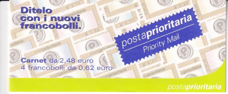 Libretto Italia Anno 2002 Posta Prioritaria Autoadesivi Valore solo in Euro