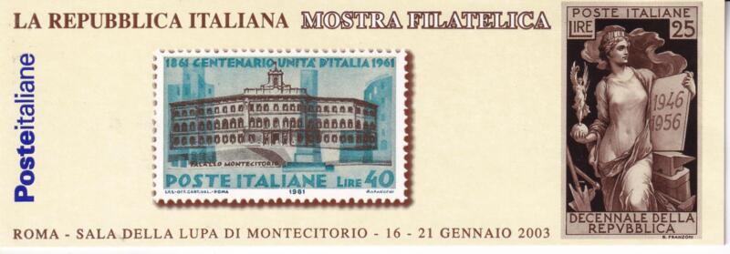 Libretto Italia Anno 2003 Mostra filatelica La Repubblica Italiana a Montecitorio