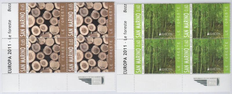Quartine Francobolli San Marino Anno 2011 Europa Le foreste Foresta del Teso San Marcello Pistoiese