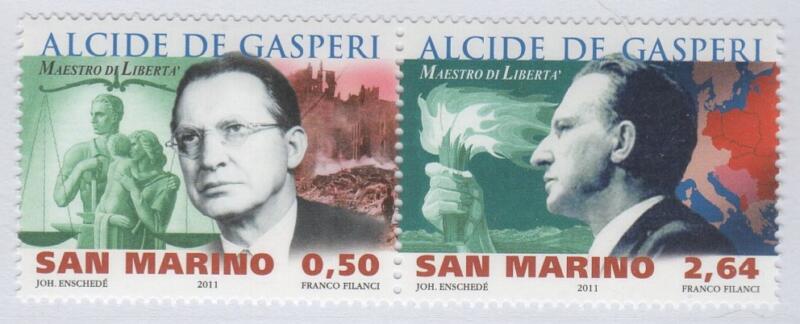 Francobolli San Marino Anno 2011 Maestri di libertà Terza serie 130esimo anniversario della nascita di Alcide De Gasperi