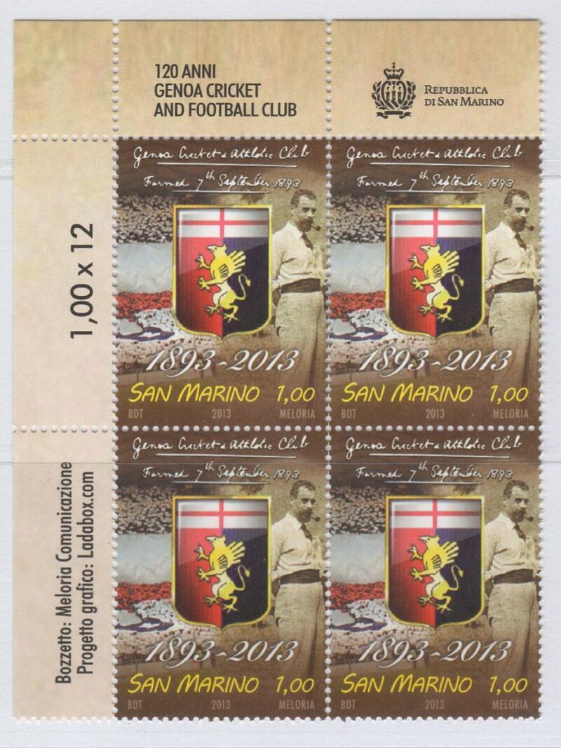 Quartina Francobollo San Marino Anno 2013 120esimo anniversario della fondazione della società Genoa Cricket and Football
