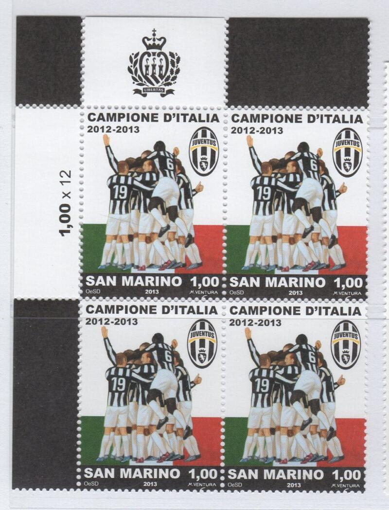 Quartina Francobollo San Marino Anno 2013 Juventus Campione d'Italia 2012-2013