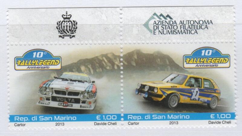 Francobolli San Marino Anno 2013 Decimo anniversario e Undicesima edizione del Rally Legend di San Marino