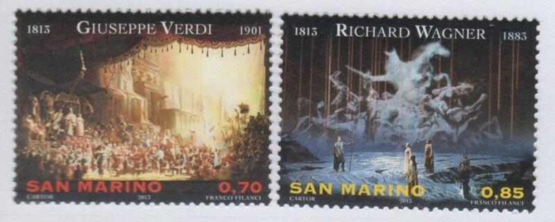 Francobolli San Marino Anno 2013 Bicentenario della nascita di Giuseppe Verdi e di Richard Wagner
