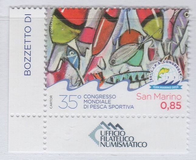 Francobollo San Marino Anno 2014 35esimo congresso mondiale della Confederazione Internazionale Pesca Sportiva