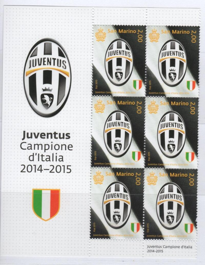 Sestina con descrizione illustrata Francobollo San Marino Anno 2015 Juventus Campione d'Italia 2014-2015