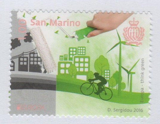 Francobollo San Marino Anno 2016 Europa Ecologia in Europa Pensa verde