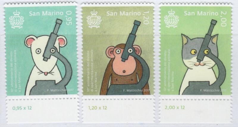 Francobolli San Marino Anno 2017 Decimo anniversario dell'introduzione del divieto di sperimentazione animale nella Repubblica di San Marino