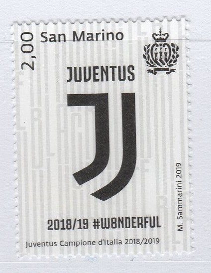 Francobollo San Marino Anno 2019 Juventus Campione d'Italia 2018-2019