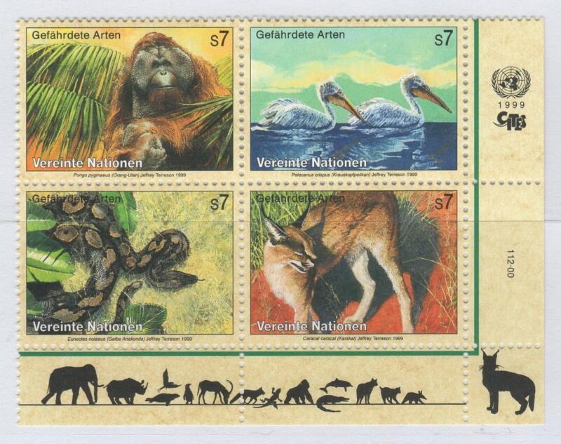 Francobolli Nazioni Unite – ONU Ufficio di Vienna Anno 1999 Protezione della natura Animali in pericolo di estinzione Settima serie