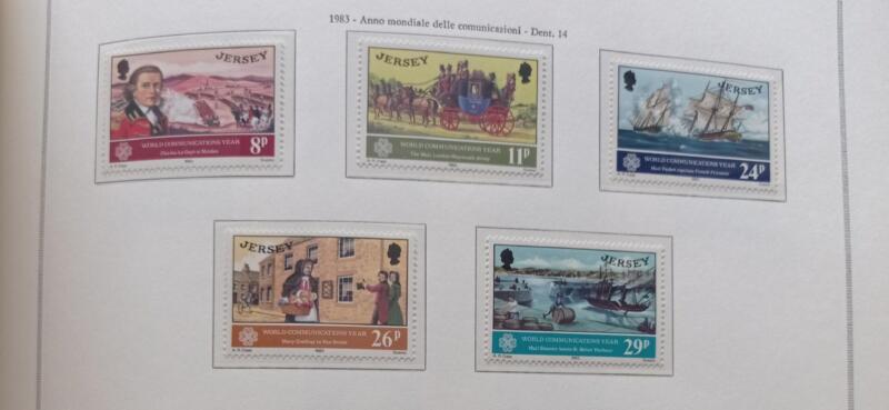 Francobolli Jersey Anno 1983 Anno internazionale delle comunicazioni e 250esimo anniversario della nascita di Charles William Le Geyt