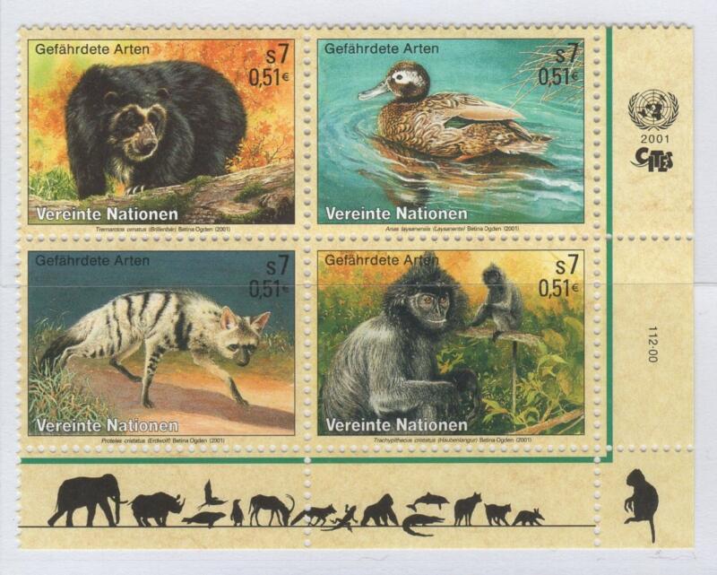 Francobolli Nazioni Unite – ONU Ufficio di Vienna Anno 2001 Protezione della natura Animali in pericolo di estinzione Nona serie