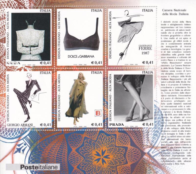 Foglietto Italia Anno 2002 Serie tematica Design italiano Terza serie Camera Nazionale della Moda italiana