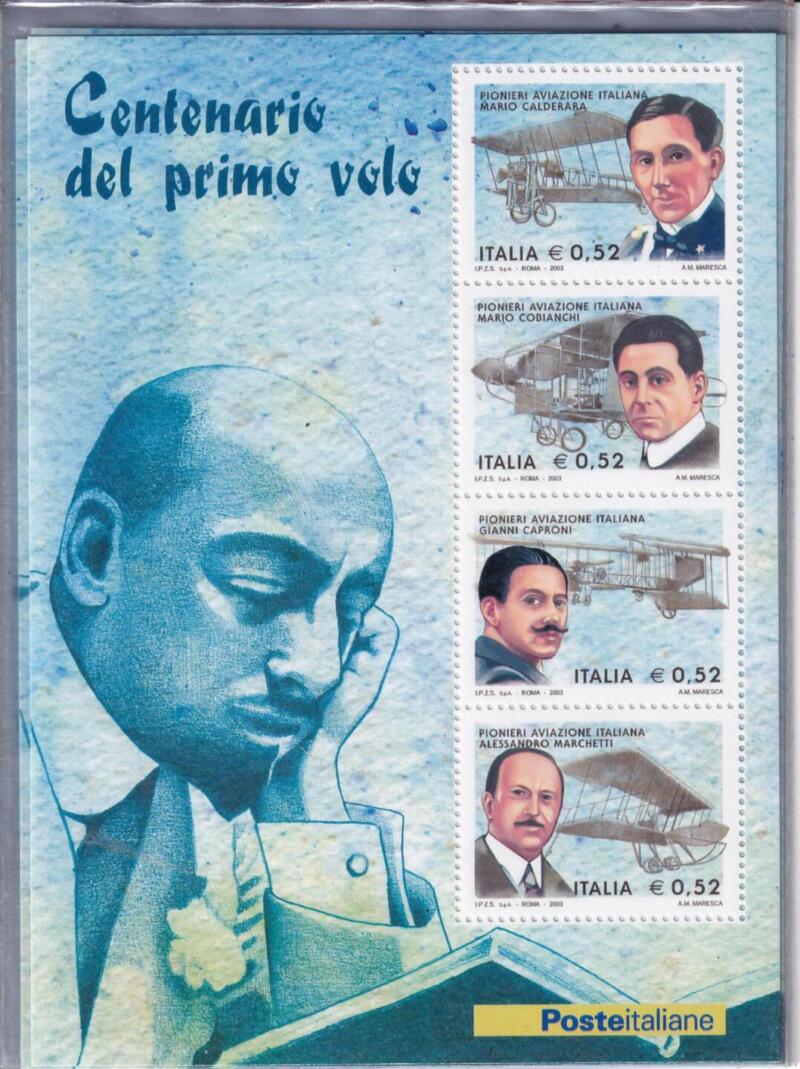 Foglietto Italia Anno 2003 Centenario del primo volo a motore Pionieri dell'aviazione italiana