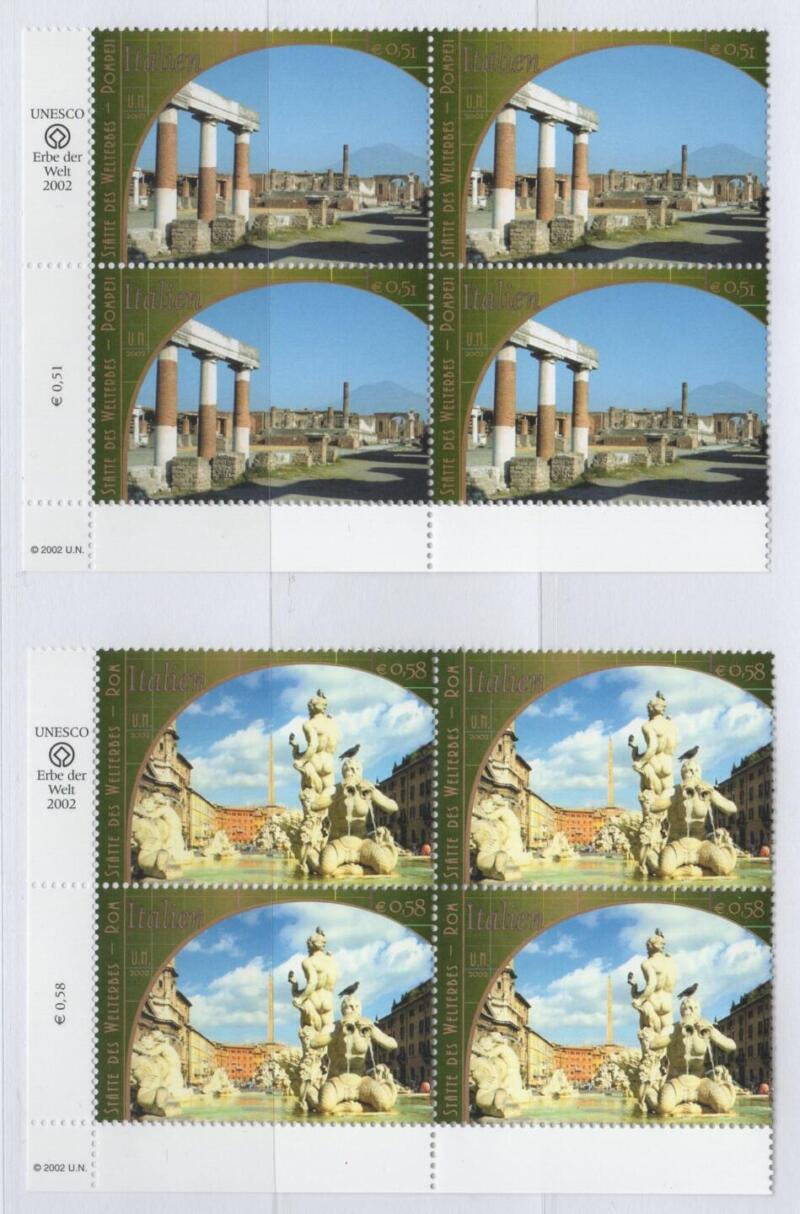 Francobolli Nazioni Unite – ONU Ufficio di Vienna Anno 2002 Il patrimonio mondiale Italia Quartine