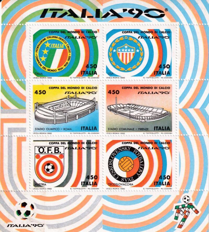 Serie di 6 Foglietti Italia Anno 1990 Coppa del mondo di calcio ITALIA 90