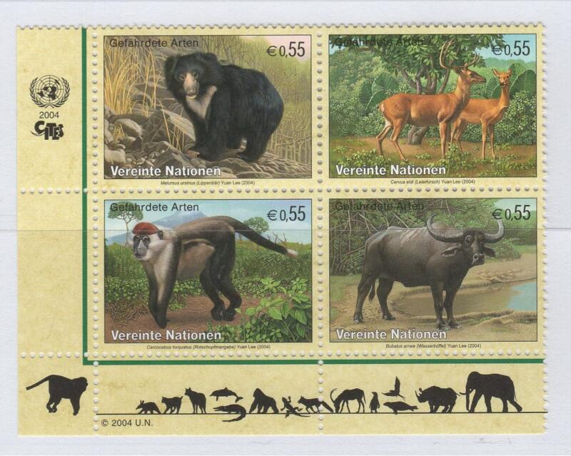 Francobolli Nazioni Unite – ONU Ufficio di Vienna Anno 2004 Protezione della natura Fauna in pericolo di estinzione 12esima serie