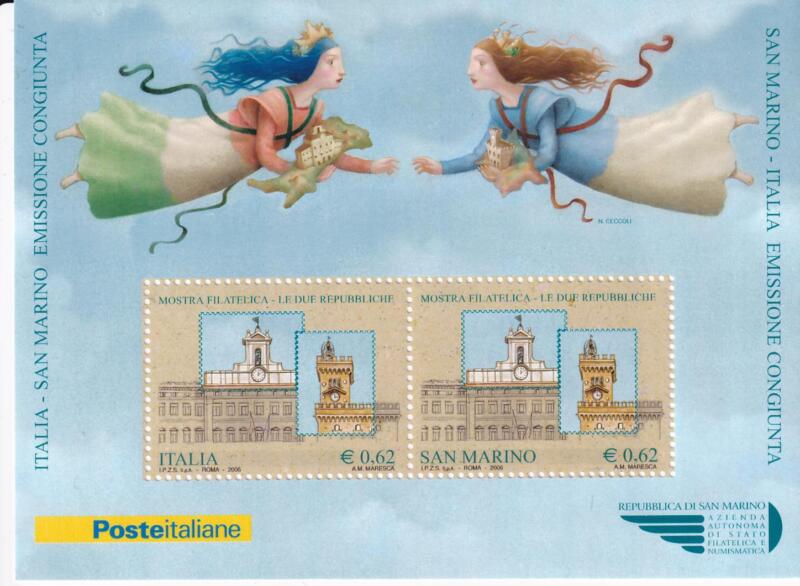 Foglietto Italia Anno 2006 Le Due Repubbliche Mostra filatelica a Palazzo Montecitorio Roma Posta Prioritaria