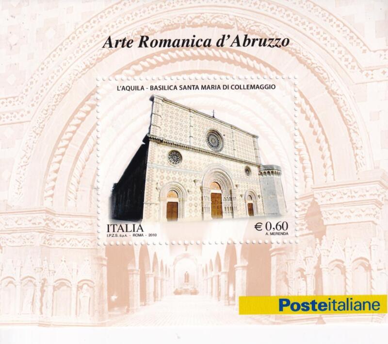 Foglietto Italia Anno 2010 Il patrimonio artistico e culturale italiano Arte romanica d'Abruzzo Basilica Santa Maria di Collemaggio