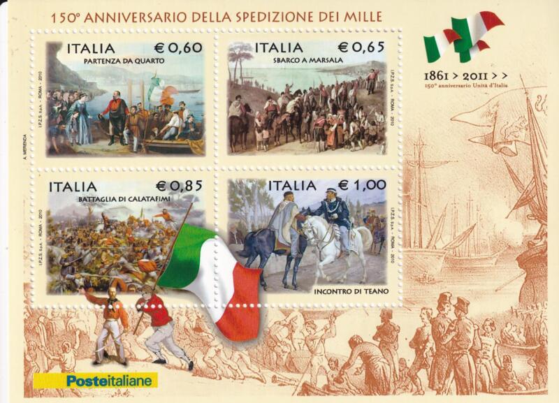 Foglietto Italia Anno 2010 150esimo anniversario della Spedizione dei Mille verso l'Unità d'Italia