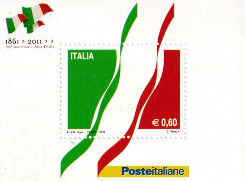 Foglietto Italia Anno 2011 150esimo anniversario dell'Unità d'Italia Prima serie Tricolore simbolo di identità nazionale