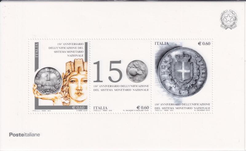Foglietto Italia Anno 2012 150esimo anniversario dell'unificazione del sistema monetario nazionale