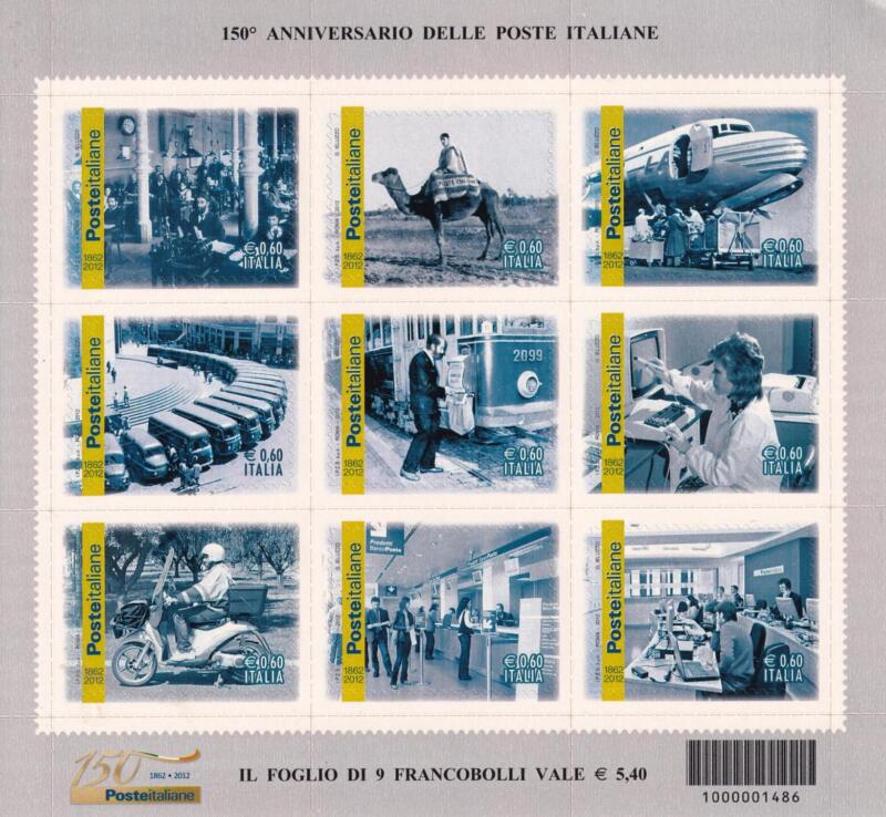 Foglietto Italia Anno 2012 150esimo anniversario delle Poste Italiane