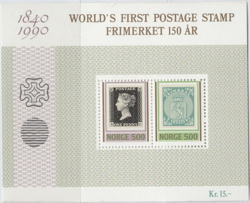 Foglietto Norvegia Anno 1990 150esimo anniversario del primo francobollo