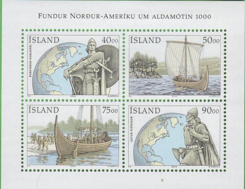 Foglietto Islanda Anno 2000 Scoperta dell'America del Nord da parte dei Vichinghi nell'anno 1000