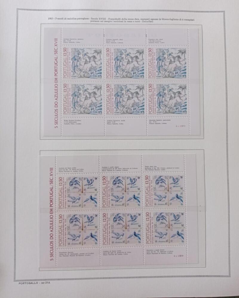 Minifogli Portogallo Anno 1983 Maioliche portoghesi nona e decima serie (cat. n. 1571 e 1582) montati su Fogli Marini King usati (i fogli sono in omaggio)